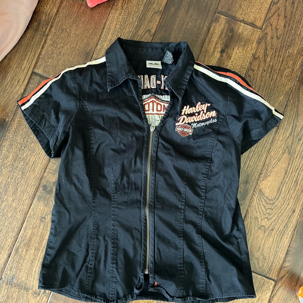 Harley-Davidson Black and White Zip-Up Shirt